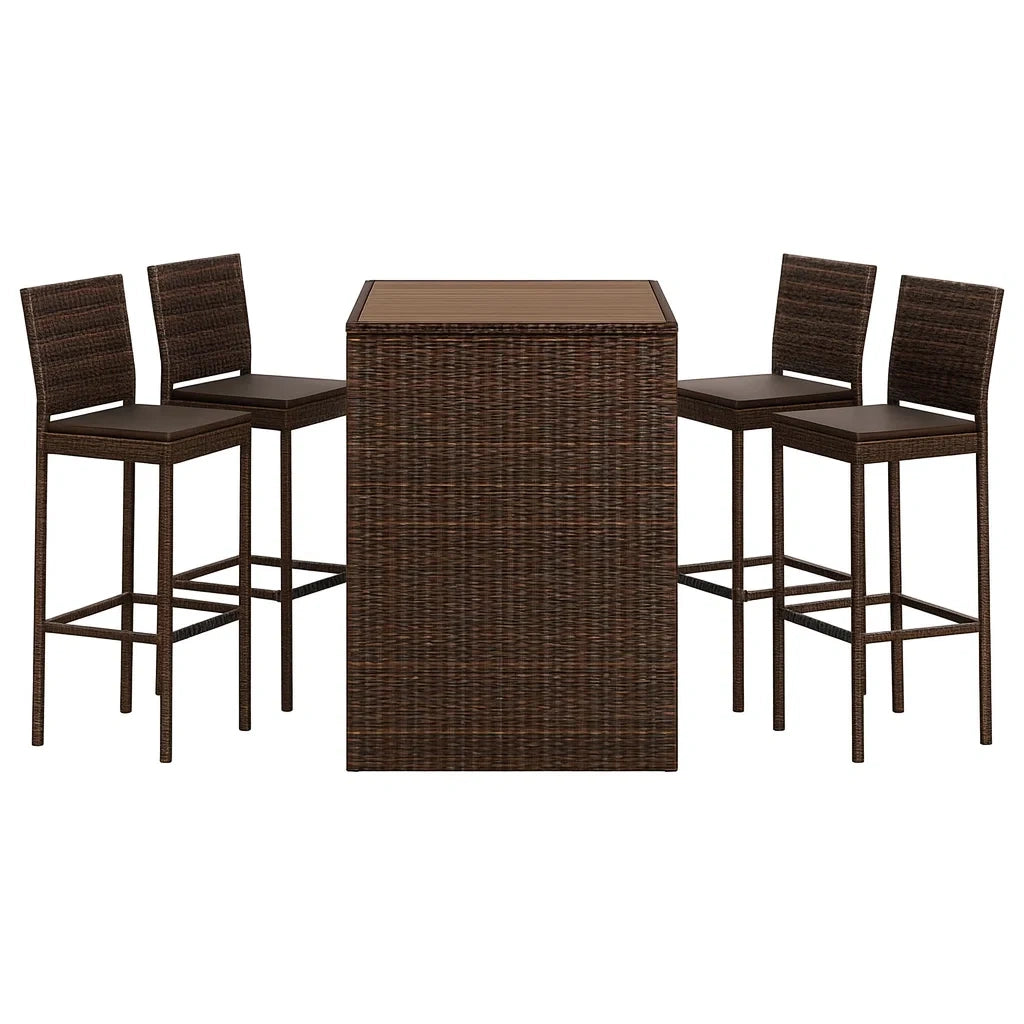 Polyrattan-Bistro-Set mit Tisch und 4 Stühlen, Braun