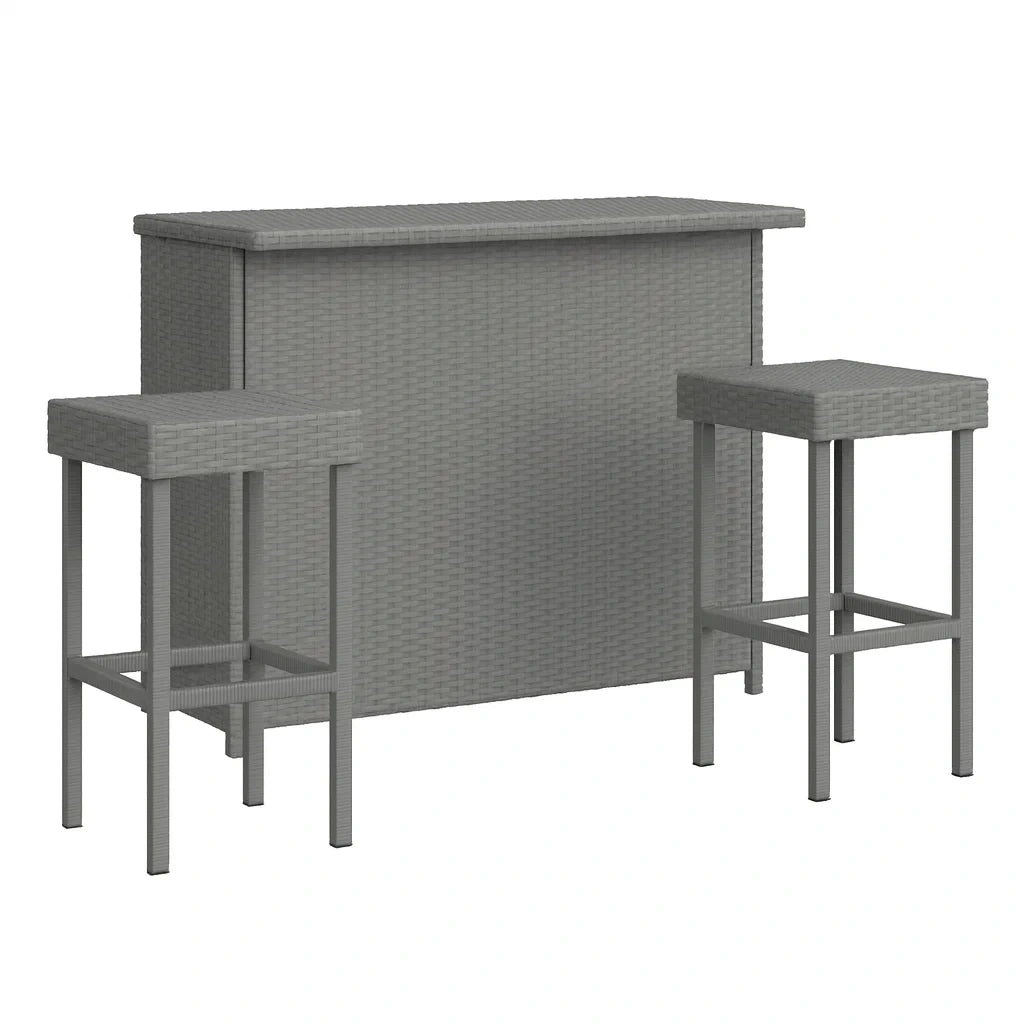 Barset aus Rattan mit Hocker Grau