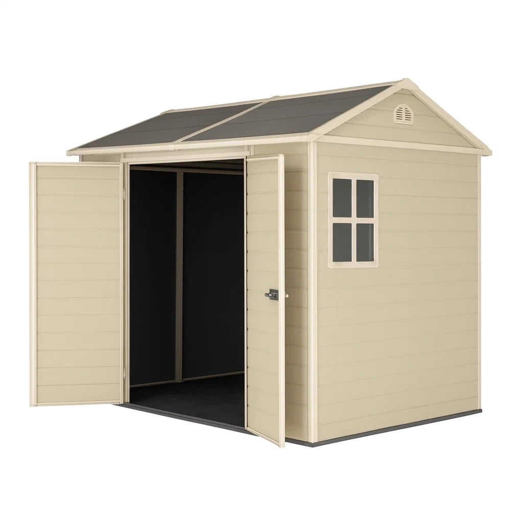 Gartenschuppen aus Polypropylen Beige mit Fenster und Doppeltür 185x152x226 cm