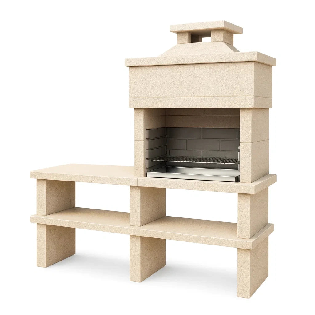 Steingrillkamin Sandfarbe mit Ablage 150x70x180 cm