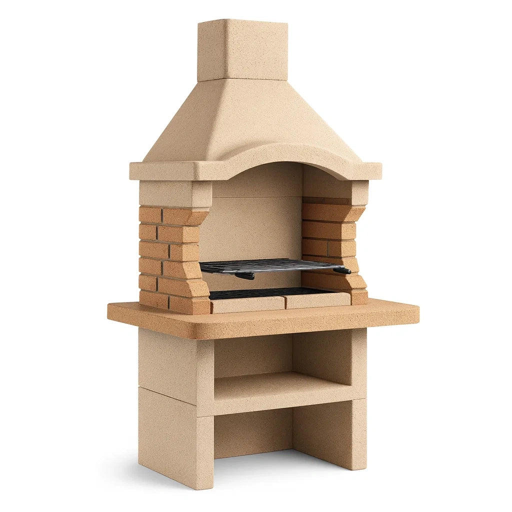 Grillkamin aus Beton mit Grillrost, Sand, 180x90x65 cm