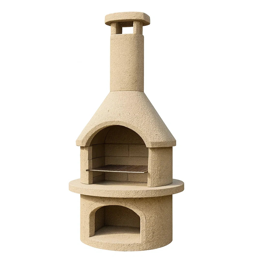 Gartenkamin aus Beton mit Grillrost Beige