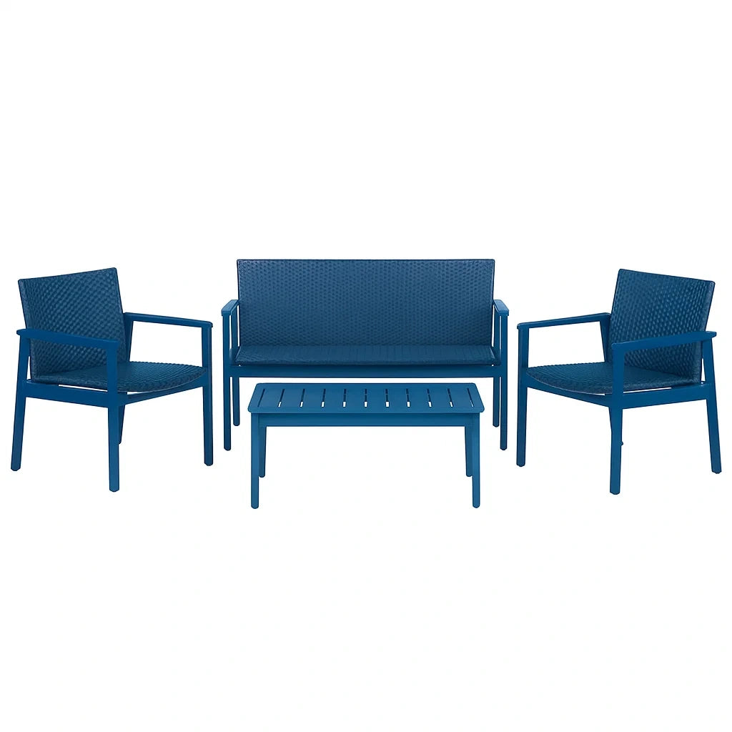 Gartenmöbel-Set Polypropylen Blau 4-teilig mit Sofa, Sesseln und Tisch