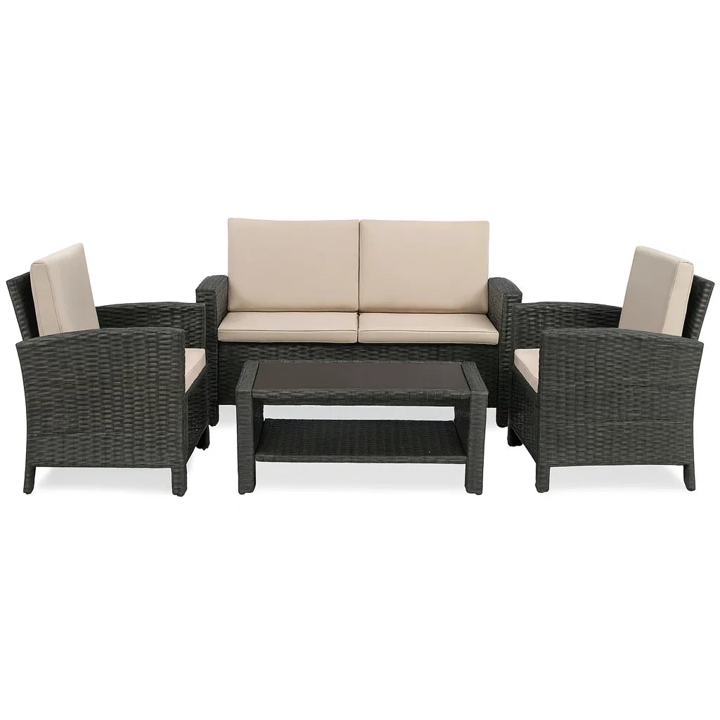 Gartenmöbel Set aus Polyrattan mit Sitzkissen Dunkelgrau/Sandfarben
