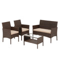 Gartenmöbel Set Rattan Braun mit Polyester-Sitzkissen und Glastisch
