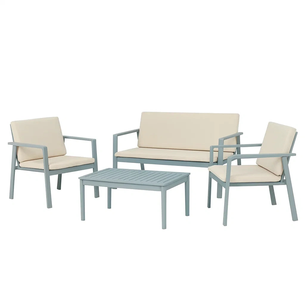 Gartenmöbel-Set Aluminium Blau mit Polyesterkissen