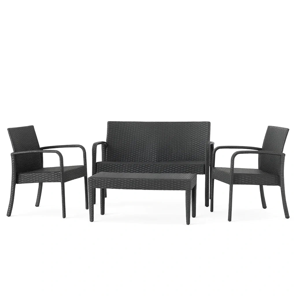 3-teiliges Gartenmöbel-Set aus Polyethylen Rattan in Dunkelgrau